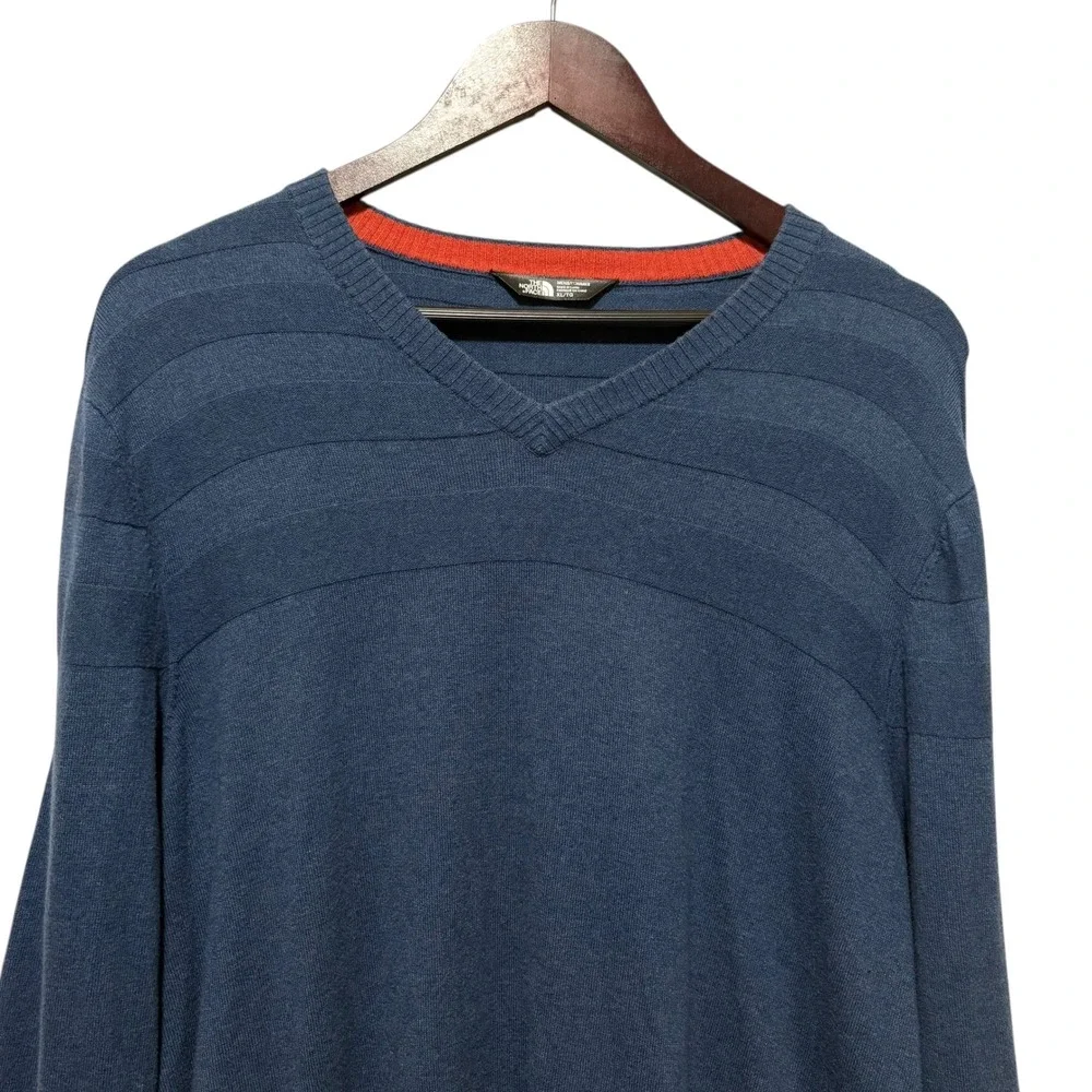The North‎ Face Mens XL Blue Textured Lightweight Knit Hiking Layer Pullover